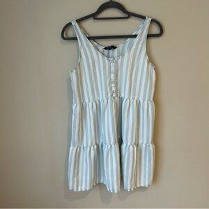 Velvet Heart Blue White Striped Babydoll Tiered Sleeveless Mini Dress Medium